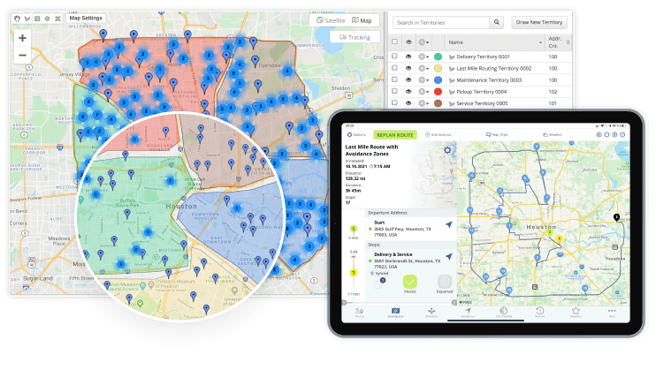 Route planning with CRM contacts and address book on a route map
