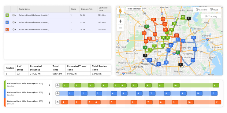 Route balancing for planning routes with equal distance, travel time, and number of stops.
